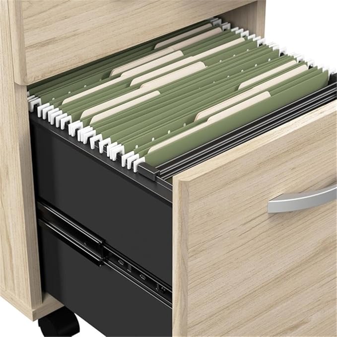 Bush Business Furniture Arrive 3 Drawer Mobile File Cabinet - Assembled in Natural Elm, Rolling Document Storage for Reception Area or Professional Office
