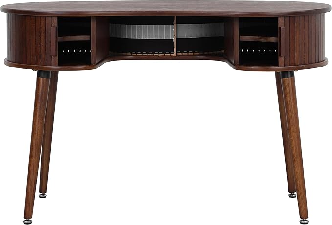 NTC Ripple Desk, Modern Wooden Writing Desk with Two Hidden Drawers, Stylish Vertical Groove Design, Home Office Workstation, Minimalist Study Table, Easy Assembly - Dark Walnut
