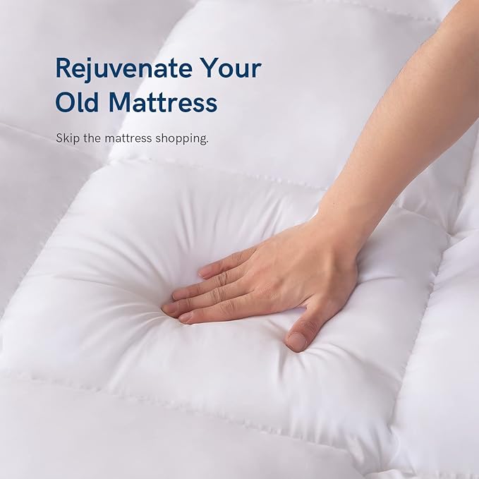 ELEMUSE Twin XL Mattress Topper for College Dorm, Thick Extra Long Twin Mattress Pad Cover for Back Pain, Plush Soft Pillowtop with Elastic Deep Pocket, Overfilled Down Alternative Filling