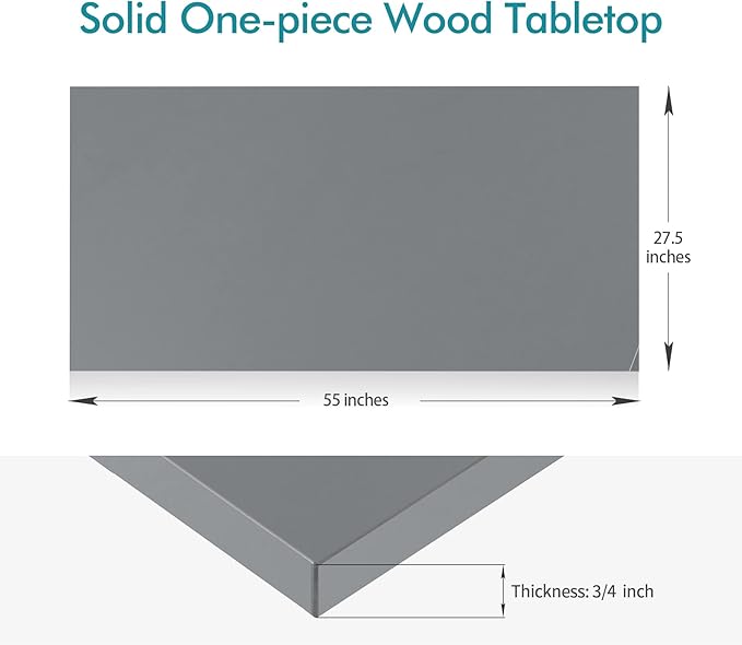 Kaboon Universal Tabletop 55x27.5 in Silver Grey, Melamine Table Tops One-Piece Sit Stand Desk Top, Home and Commercial use