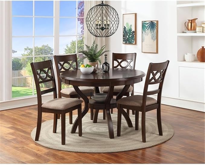 New Classic Furniture Cori 5-Piece Round Dining Set with 1 Table and 4 Chairs, Cherry Brown