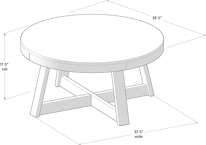 Plank+Beam Classic Round Coffee Table, 36" Farmhouse Coffee Table, Mini Center Tables for Small Spaces, Small Living Space Tea Table, White Sand Wirebrush