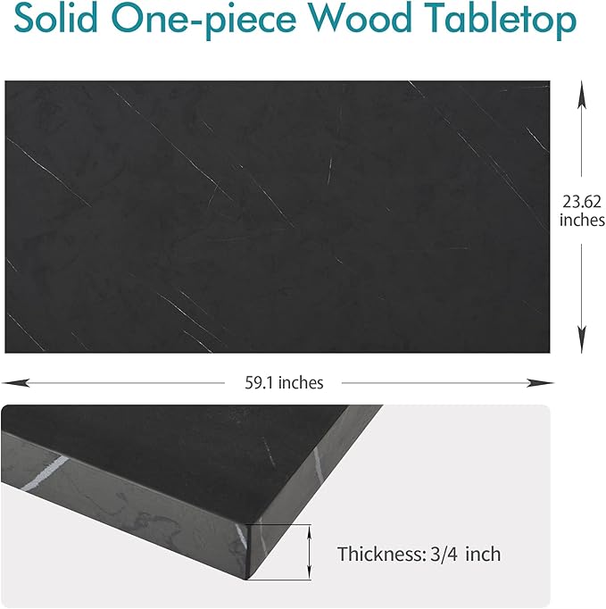 Kaboon Universal Tabletop 59.1"x23.62", Solid One-Piece Melamine Table Top, Double Desk L-Desk DIY, Home and Office Countertop, Cloud Atlas/Black Marble