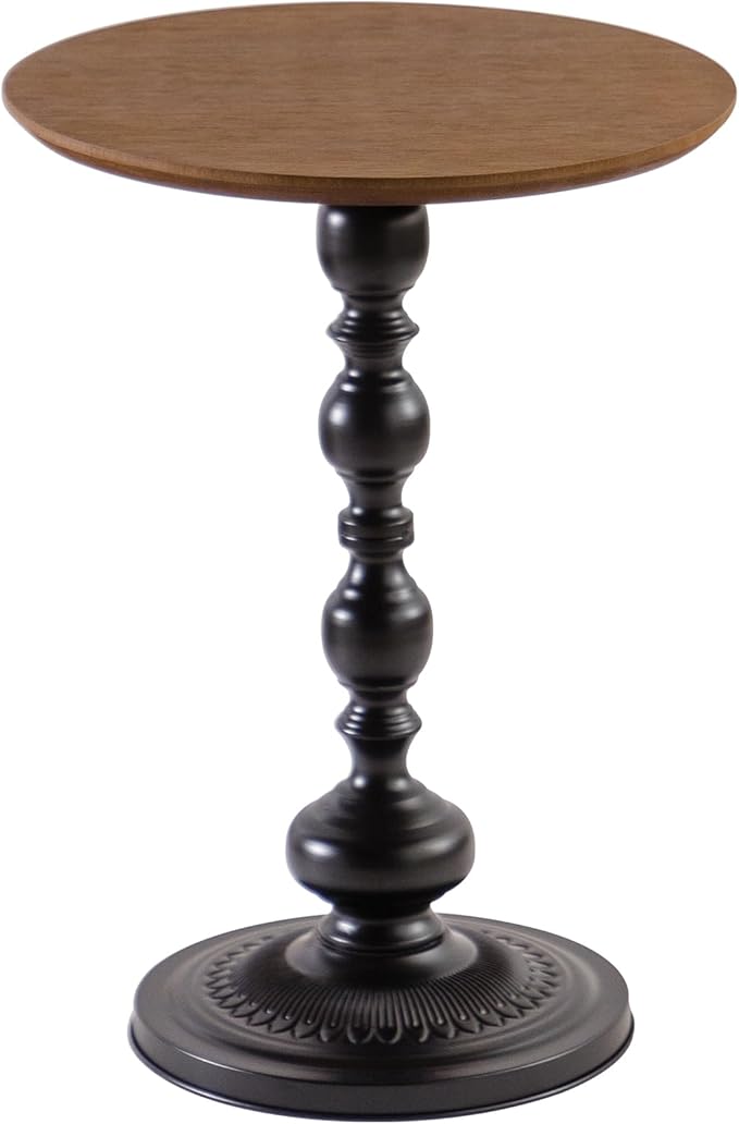 Round End Table, Framhose Small Side Table with Wood Top and Black Base, Pedestal Table for Living Room Corners Bedroom Patio and Bar（20" Hight）