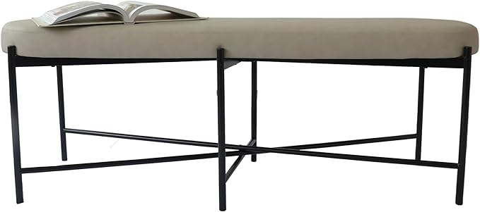 54” upholstered Vegan Leather Accent Ottoman Bench for entryway, Living Rooms, lounges, bedrooms-White Rock/Light Grey