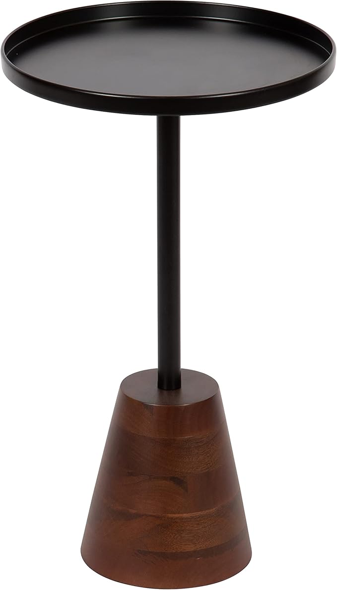 Kate and Laurel Tira Round Side Table, 14 x 14 x 24, Walnut Brown Wood and Black, Decorative Pedestal Style End Table for Use as a Bedroom Nighstand or Living Room Accent