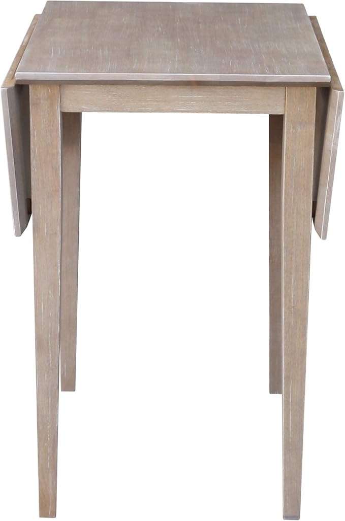 IC International Concepts, Solid Wood Small Drop Leaf Dining Table, Solid Real Wood, Sturdy Parawood,36 X 22 X 29, Minimum Assembly, Washed Gray Taupe