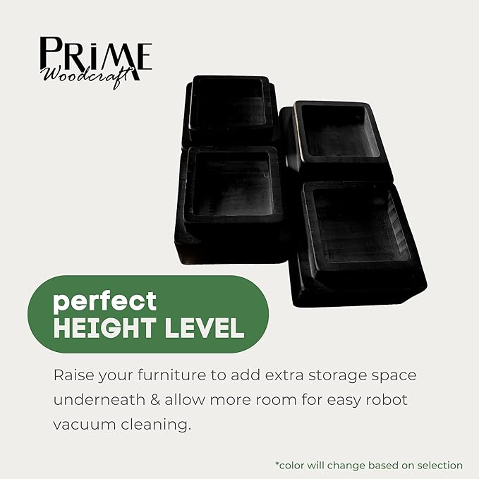 Walnut Wood Risers - 2 Inch Height, 4 Risers, Black - Square Bed Risers for Storage and Cleaning - Heavy Duty Furniture Lifter for Table, Couch and Sofa Legs at Home and Office