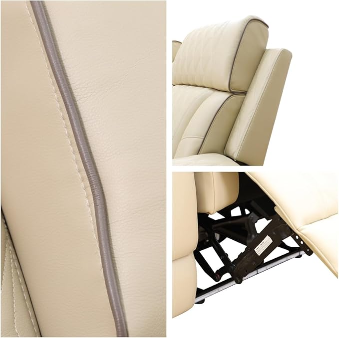 Recliner Chair, Leather Recliner Home Theater Seating, Electric Reclining Chair with USB Ports and Cup Holders, Breathing Chair with Hidden Arm Storage, Ambient Lighting, Beige