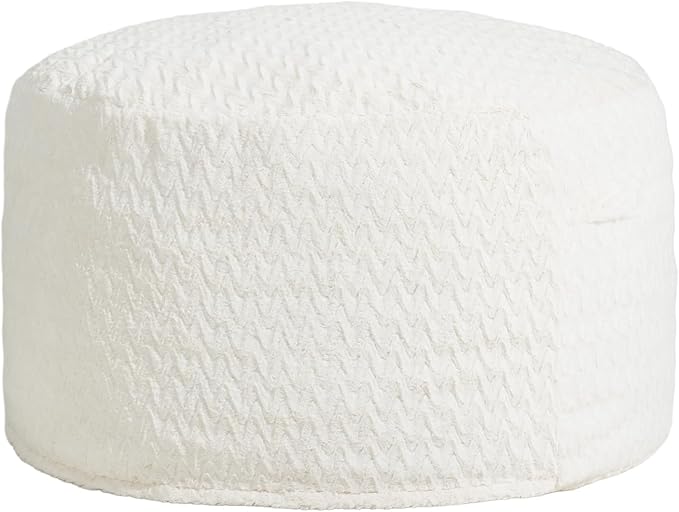 Hobestluk Bean Bag Chairs 2.5FT Bean Bag Chair with Memory Foam Filled & Chevron Plush Fur Cover Small Bean Bag Chairs for Playroom, Living Room, Bedroom (White)