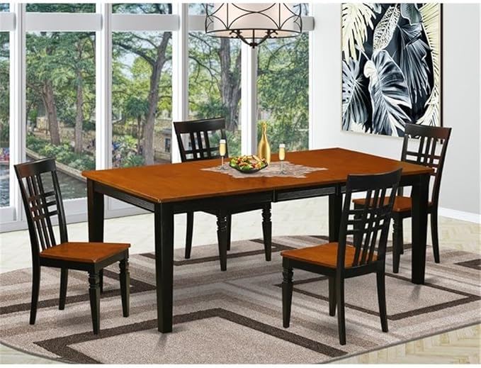 East West Furniture QULG5-BCH-W 5 Piece Kitchen Table Set for 4 Includes a Rectangle Dining Room Table with Butterfly Leaf and 4 Solid Wood Seat Chairs, 40x78 Inch, Black & Cherry