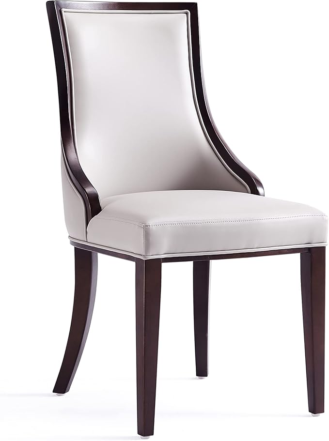 Manhattan Comfort Grand Avenue Faux Leather Dining Chairs, Parsons Accent Furniture with Padded Wingback Seat and Solid Beech Wood Frame, Set of 4, Light Grey
