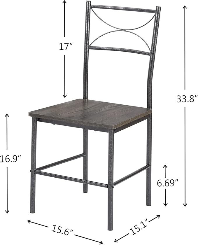 JOIN IRON 3-Piece Metal and Wood Indoor Modern Square Dining Table Furniture Set for Kitchen, Dining Room, Dinette, Breakfast Nook w/ 2Chairs - Gray