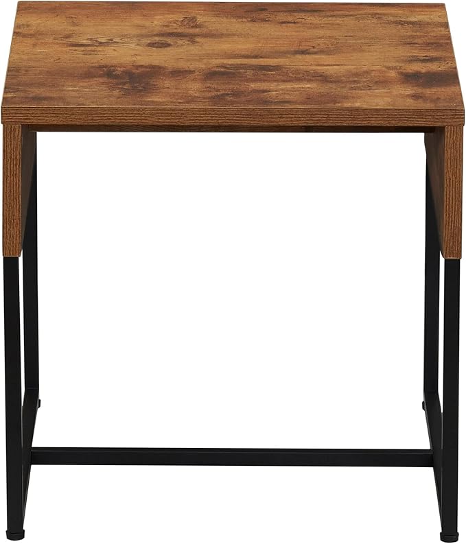 Household Essentials Wrap Square Side End Table Rustic Hickory Wood Grain and Black Metal