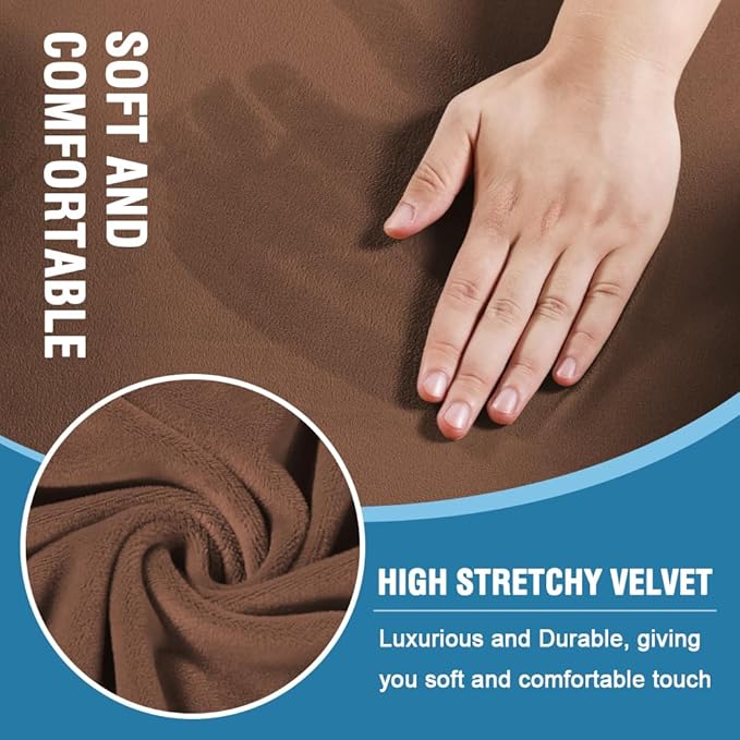 H.VERSAILTEX Sofa Cover 2 Piece T Cushion Armchair Slipcovers Thick Velvet Couch Cover Stretch T Cushion Sofa Covers for 1 Cushion Couch with 1 Individual T Cushion Covers Washable, Caramel