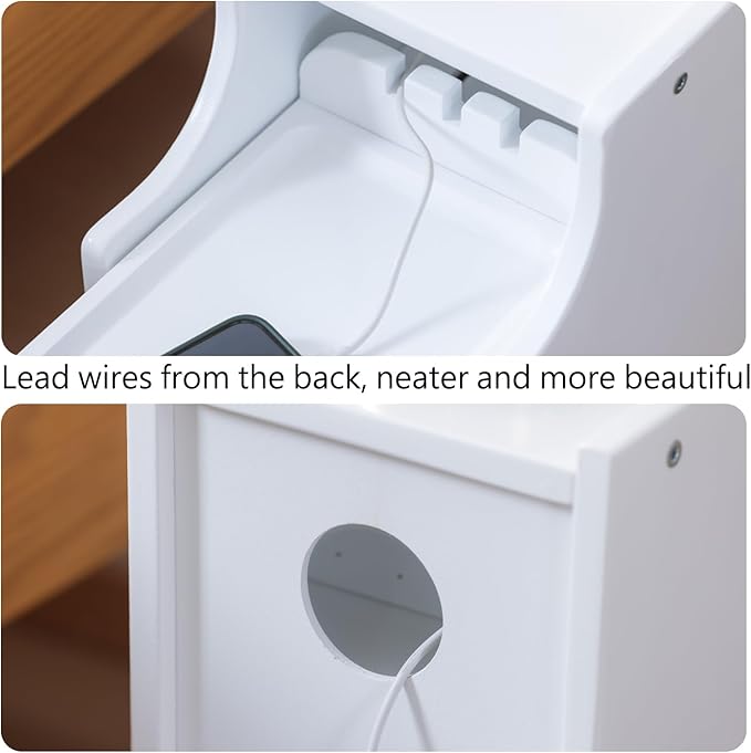 Small Nightstand, Narrow Nightstand, Solid Slim Wood Night Stand for Small Spaces, Couch, White Color 9.84in Wide