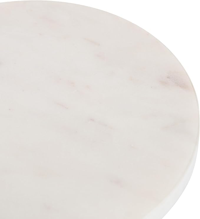 Kate and Laurel Helio Modern Round Drink Table, 8 x 8 x 24, White and Gray Gunmetal, Natural Marble Cocktail Table for Small Spaces and Use as Small Plant Stand or Nightstand