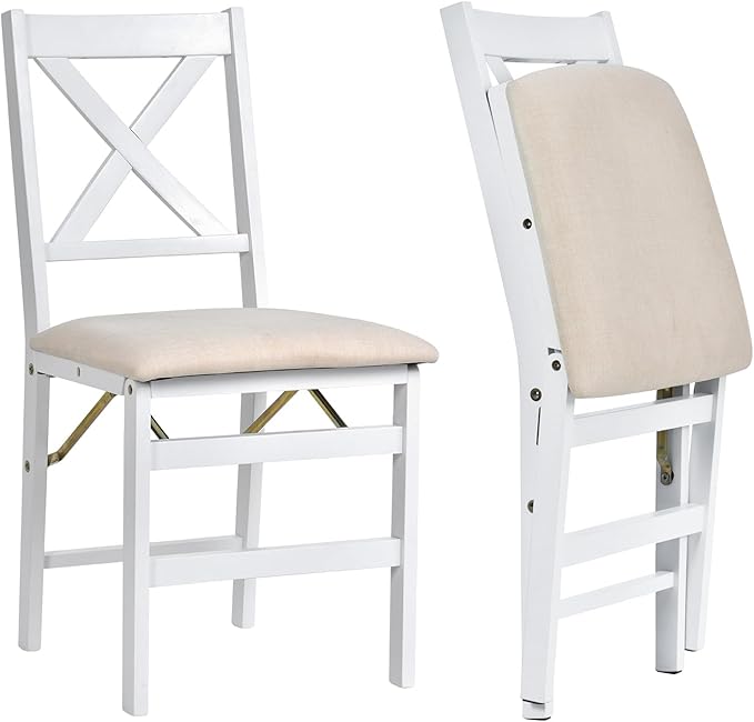 COLAMY Folding Dining Chairs Set of 2 – White Wooden Dining Room Chairs for Small Spaces, Pre-Assembled, Space Saving Kitchen & Dining Room Furniture, Indoor Outdoor Use