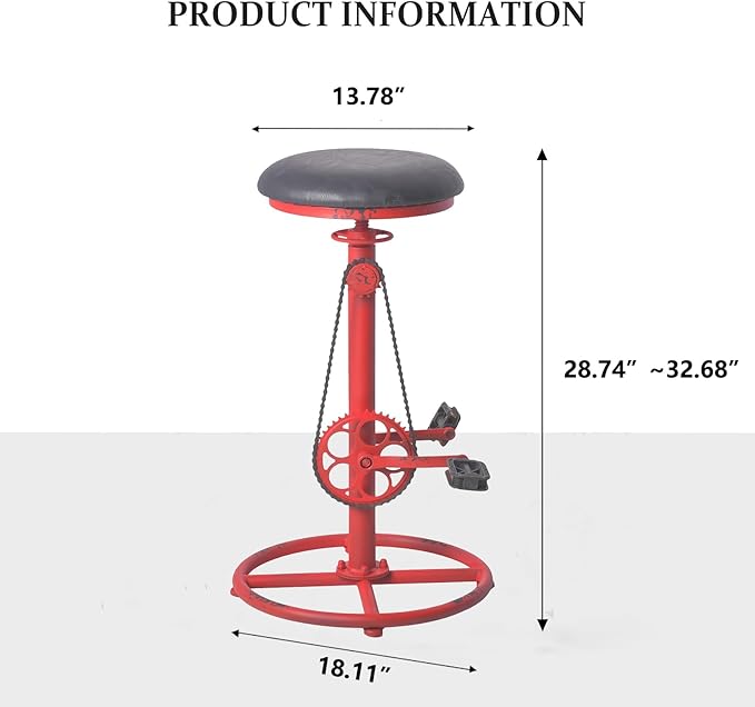 Topower Vintage DIY Bar Stool Bicycle Chain Iron Pedal Retro Industrial Height Adjustable Bicycle Wheel Design bar Chair Set of 2 Antique Red
