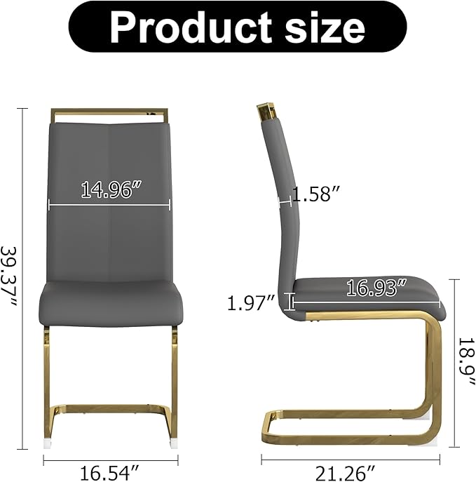Dining Chairs Set of 2, Faux Leather Dining Chairs with Plated Chrome Metal Frame, Modern Kitchen Chairs Set with Padded Seat High Back for Dining Room, Kitchen Room, Living Room.
