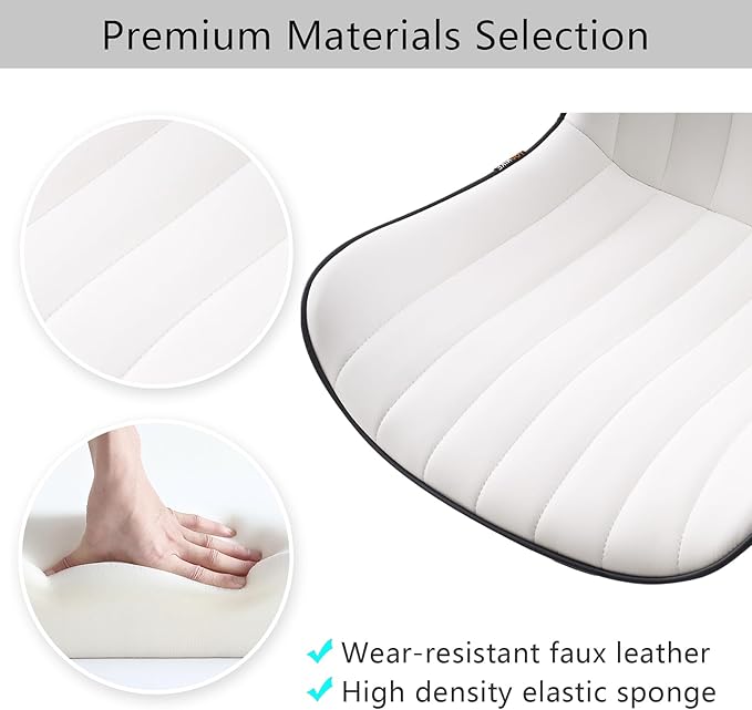 YOUNIKE Ergonomic Home Office Desk Chair with Wheels White Comfy Armless Vanity Chair with Back Modern Faux Leather Upholstered Task Chair Small Cute Rolling Drafting Chair No Arms Adjustable Swivel