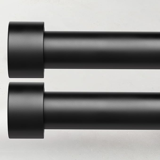 2 Pack Curtain Rods for Windows 48 to 84 Inch(4-7ft), 1 Inch Black Adjustable Heavy Duty Curtain Rod Set, Outdoor Long Drapery Rods for Patio Bedroom, Size 32"- 90"