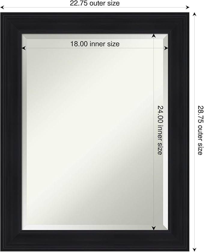 Amanti Art Black Bathroom Mirror for Over Sink, 29x23 Abbey Black Rectangle Vanity Mirror, Medium Traditional Frame, Hangs Horizonally and Vertically, Bathroom Wall Decor, Beveled Edge