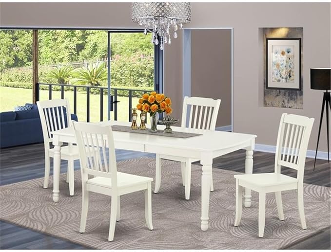 East West Furniture DODA5-LWH-W 5 Piece Dinette Set for 4 Includes a Rectangle Dining Table with Butterfly Leaf and 4 Dining Room Chairs, 42x78 Inch, Linen White