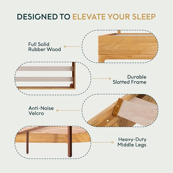 Nipe Platform Bed Frame with Headboard Size King - Light Natural - Solid Rubber