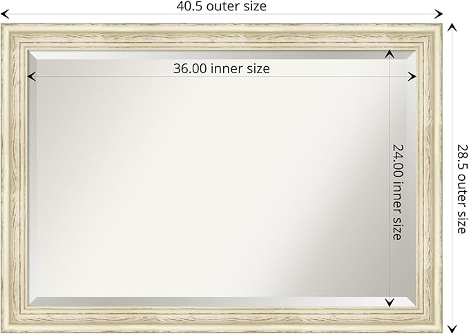 Amanti Art White Bathroom Mirror for Over Sink, 29x41 Country White Wash Rectangle Vanity Mirror, Large Rustic Farmhouse Wood Frame, Hangs Horizonally and Vertically, Bathroom Wall Decor, Beveled Edge