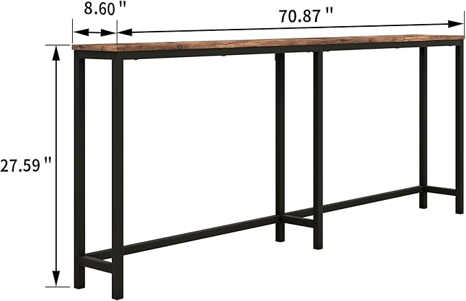 HOMERECOMMEND 70.8 Inch Console Table with USB Ports, Sofa Table with Charging Station, Narrow Entryway Table, Skinny Hallway Table,Rustic Brown