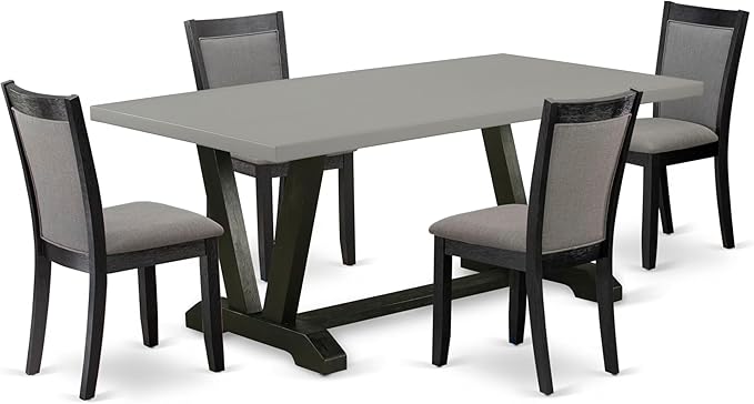 East West Furniture V697MZ650-5 5 Piece Dining Set Includes a Rectangle Dining Room Table with V-Legs and 4 Dark Gotham Grey Linen Fabric Upholstered Chairs, 40x72 Inch, Multi-Color