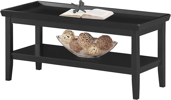 Convenience Concepts Ledgewood Coffee Table 42" - Modern Center Room Accent with Storage Shelf for Transitional, Traditional Living & Family Room, Black