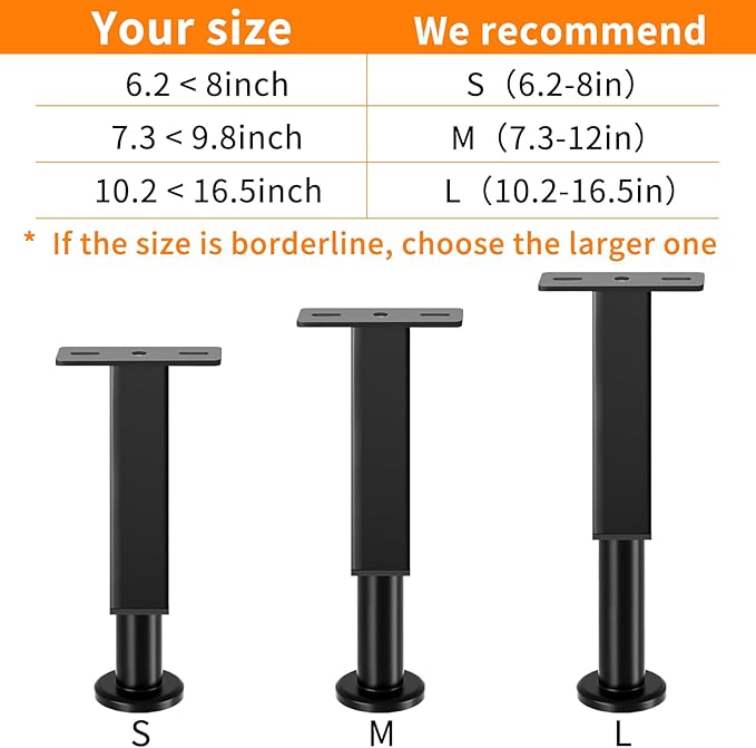 6PCS Adjustable Height Bed Support Legs, 7.3-12 In, Metal Heavy Furniture Legs with Rubber Non-Slip Base for Sofa/Cabinet/Couch/Dresser/Table, Furniture Feet Replacement for King Queen Bed Frame Slat