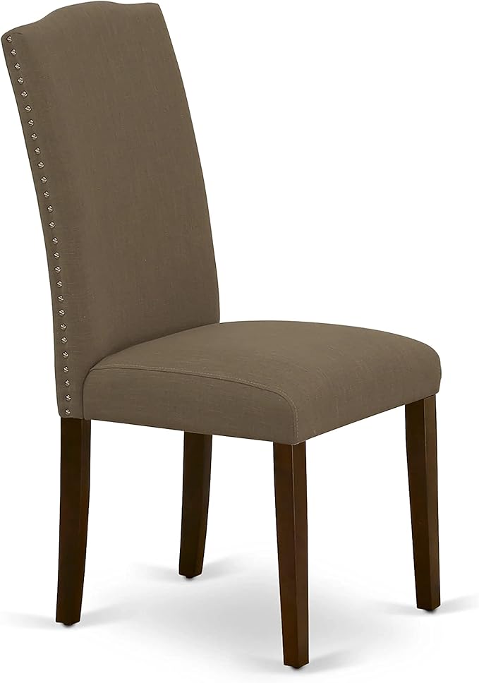 East West Furniture NDEN3-MAH-18 3 Piece Dining Set Contains a Rectangle Dining Room Table with Dropleaf and 2 Dark Coffee Linen Fabric Upholstered Chairs, 30x48 Inch, Mahogany