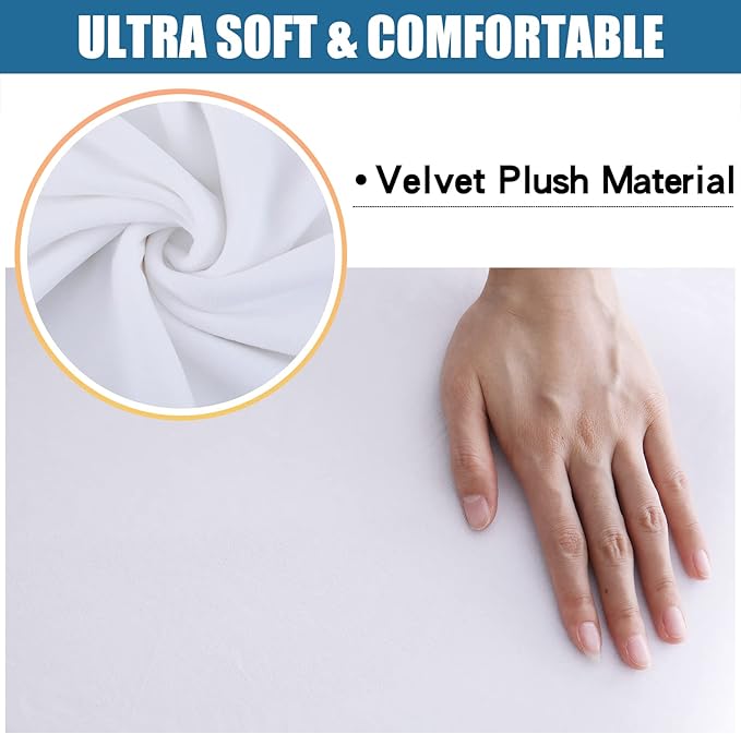 Smiry Velvet Seat Covers for Dining Room Chair Set of 2, Stretch Fit Removable Washable Chair Seat Cushion Protector Slipcovers with Ties, White