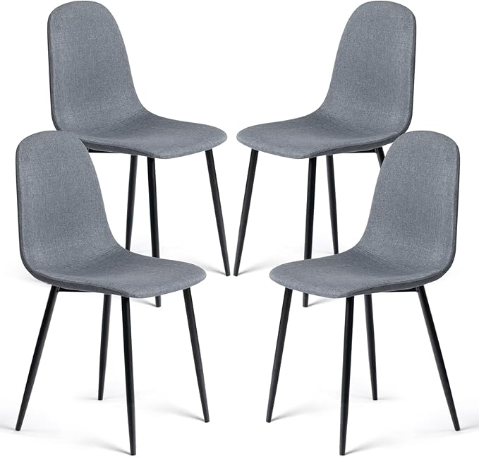 FurnitureR Dining Chairs Set of 4, Fabric Comfy Seat Armless Side Chairs with Metal Legs for Home Kitchen Dining Room Reception Room, Slubbed Grey