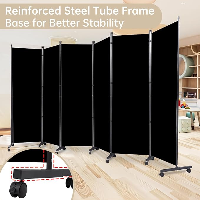 Room Divider 6 Panel Room Dividers/Wheels, Fabric Room Divider Panel for Office Room Partitions and Dividers, Portable Partition Wall Divider for Room Separation, Privacy Screen