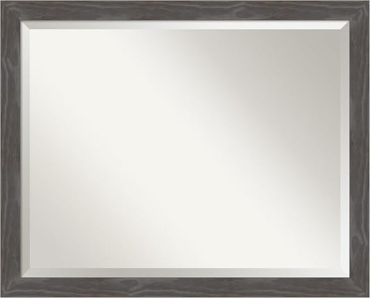 Amanti Art Grey Wall Mirror 25x31 Woodridge Rustic Grey Rectangle Bathroom Mirror for Wall Decor Living Room, Large Rustic Farmhouse Wood Frame, Hangs Horizonally and Vertically, Bathroom Decor