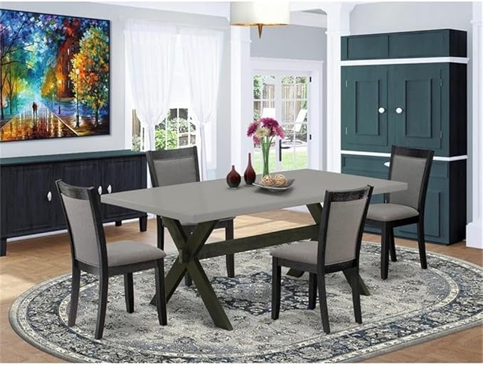 East West Furniture X697MZ650-5 5 Piece Dining Table Set for 4 Includes a Rectangle Kitchen Table with X-Legs and 4 Dark Gotham Grey Linen Fabric Parsons Chairs, 40x72 Inch, Multi-Color
