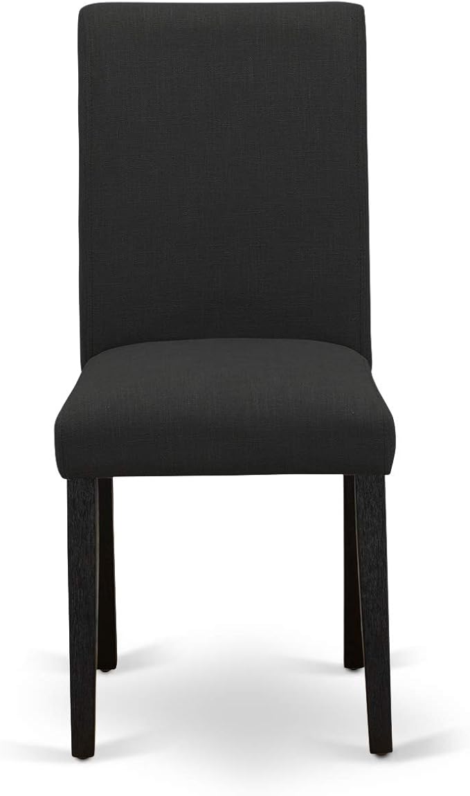 East West Furniture DMAB3-ABK-24 3 Piece Modern Dining Table Set Contains a Round Wooden Table with Dropleaf and 2 Black Color Linen Fabric Upholstered Chairs, 42x42 Inch, Wirebrushed Black