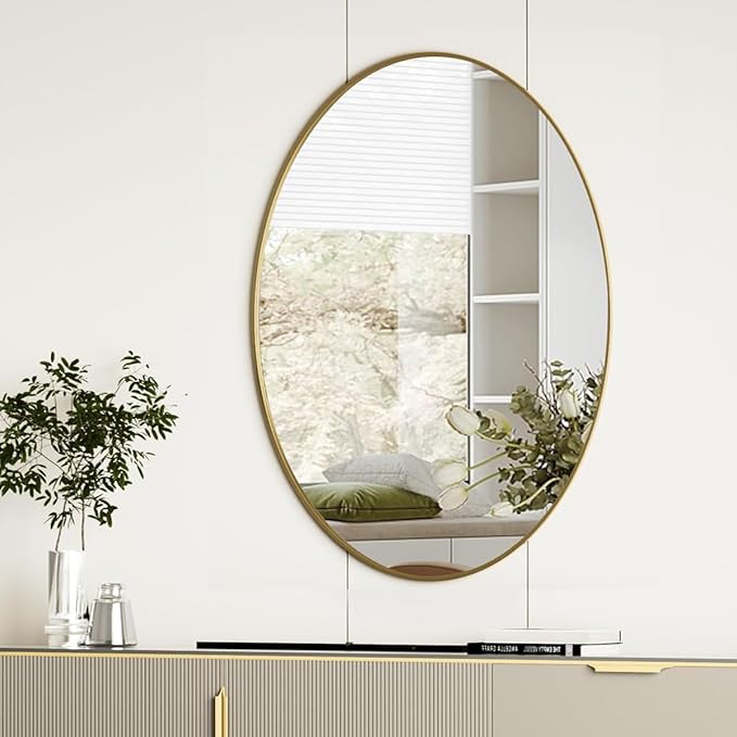 Koonmi Gold Oval Bathroom Mirror, 24"x31" Bathroom Vanity Mirror, Oval Mirror for Bedroom Living Room Entryway, Hangs Horizontal or Vertical