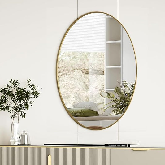 Koonmi Gold Oval Bathroom Mirror, 24"x31" Bathroom Vanity Mirror, Oval Mirror for Bedroom Living Room Entryway, Hangs Horizontal or Vertical