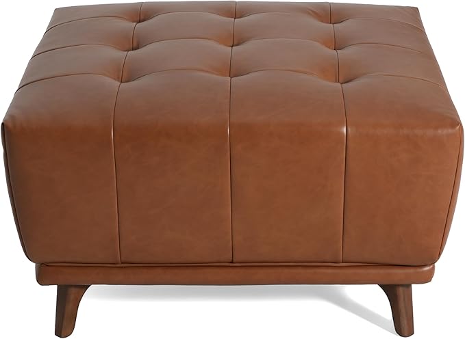 Christopher Knight Home Kinsley Square Ottoman Footstool, Ottoman Chair with Large Seat, Faux Leather Upholstery Coffee Table, Modern Side Table for Living Room Bedroom Home Decor, Brown