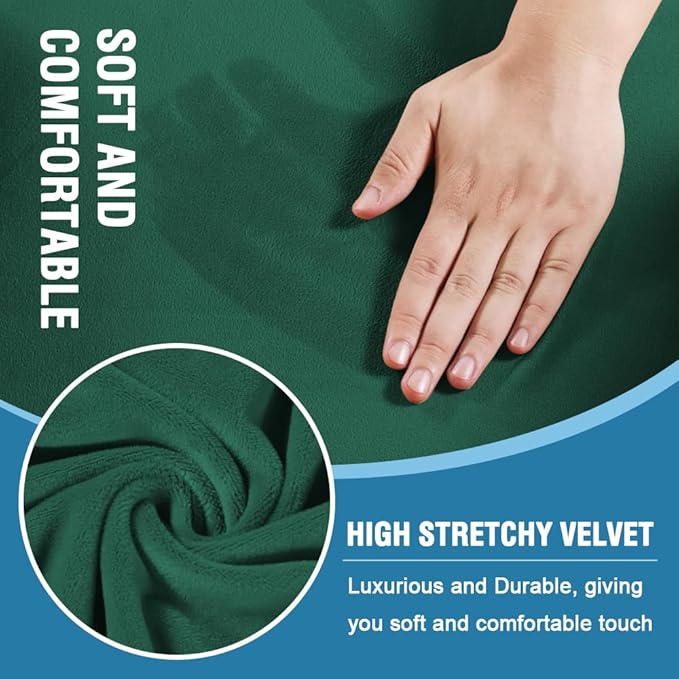 H.VERSAILTEX Sofa Cover 4 Piece T Cushion Sofa Slipcovers Thick Velvet Couch Cover Stretch T Cushion Sofa Covers for 3 Cushion Couch with 3 Individual T Cushion Covers, Vintage Green