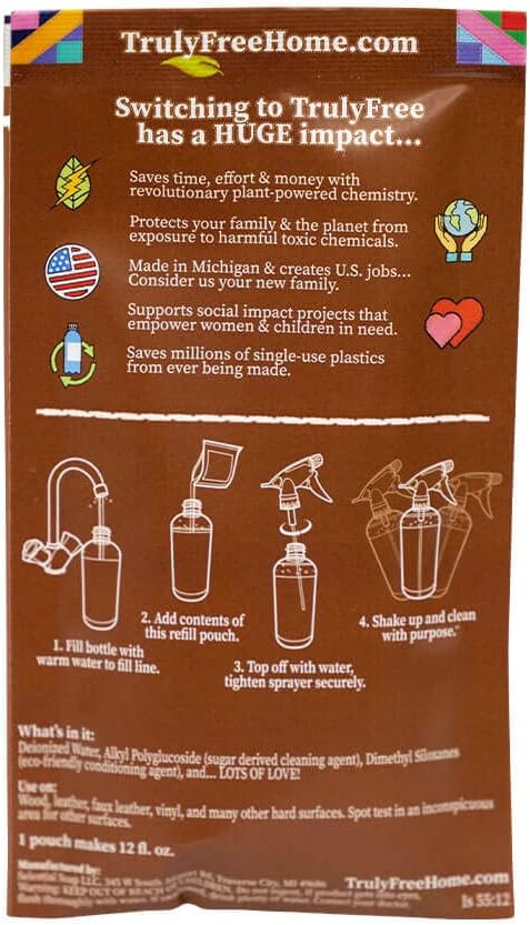 Natural Wood Cleaner & Furniture Polish - Leather Cleaner, Vinyl, Furniture & Wood Polish, Helps Remove Water Stain, Unscented - Includes: 1 Refillable Empty 12oz Bottle & 1 Refill(3 fl oz)
