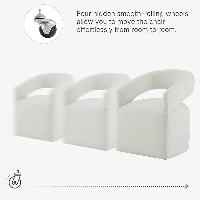 Upholstered Dining Chairs with Removable Casters Barrel Side Armchair with Rollers for Diningroom Bedroom Livingroom Reading Room, Ivory, 2PCS