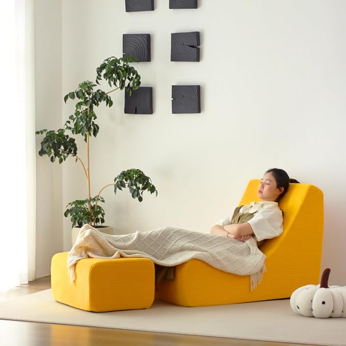 N&V Bean Bag Chair Single Seated Foam Sofa Armless Floor Sofa with High Density Foam Removable and Machine Washable Cover (Burnt Yellow, Large, Corduroy Stripes)