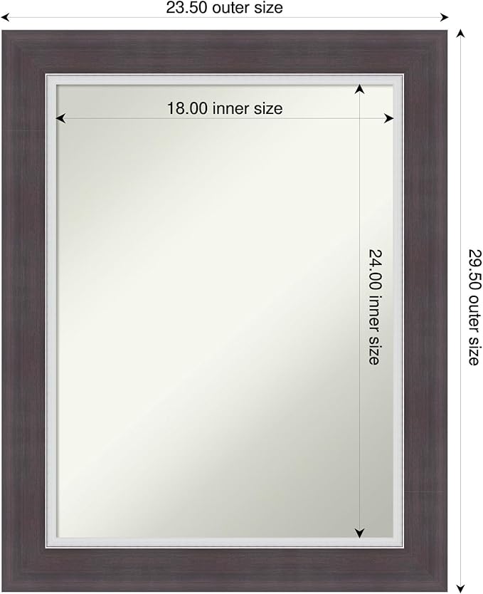Amanti Art Brown Bathroom Mirror for Over Sink, 30x24 Ellie Brown Silver Rectangle Vanity Mirror, Medium Modern Frame, Hangs Horizonally and Vertically, Bathroom Wall Decor, Non-Beveled Edge