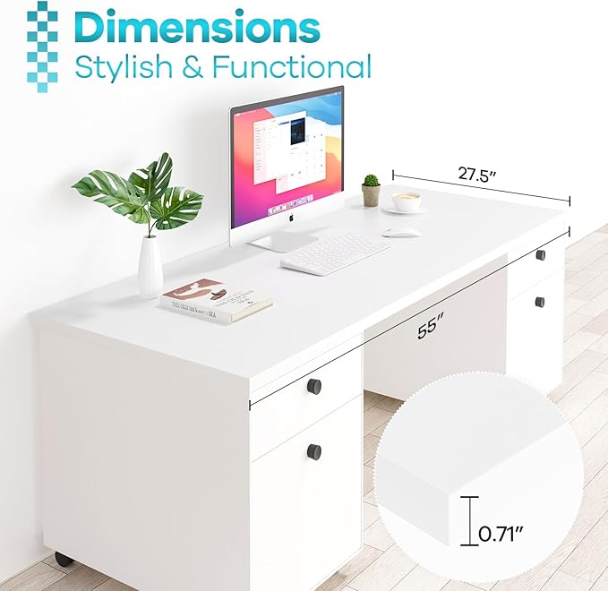 Kaboon 55x27.5 in White Tabletop, Wood Desktop One Piece, Reversible Melamine Countertop for Home and Office